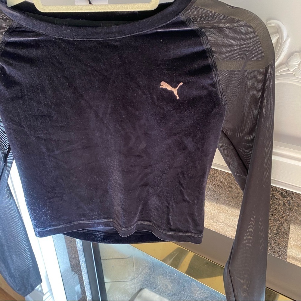 PUMA Black Velvet Long Sleeve Crop Top - Picture 5 of 7